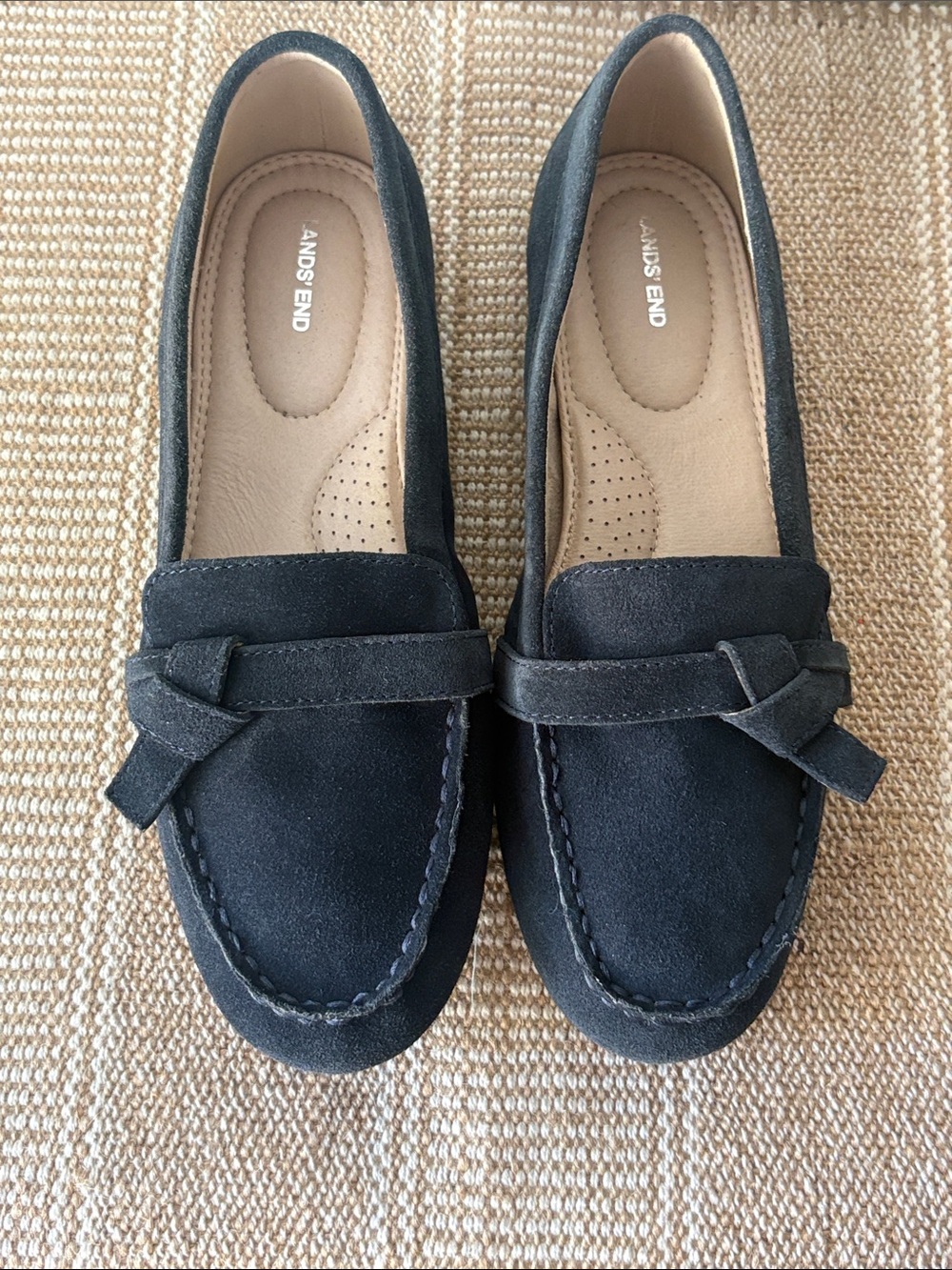 Lands' End Dark Navy Blue Suede Knot-Detail Slip-on Loafers